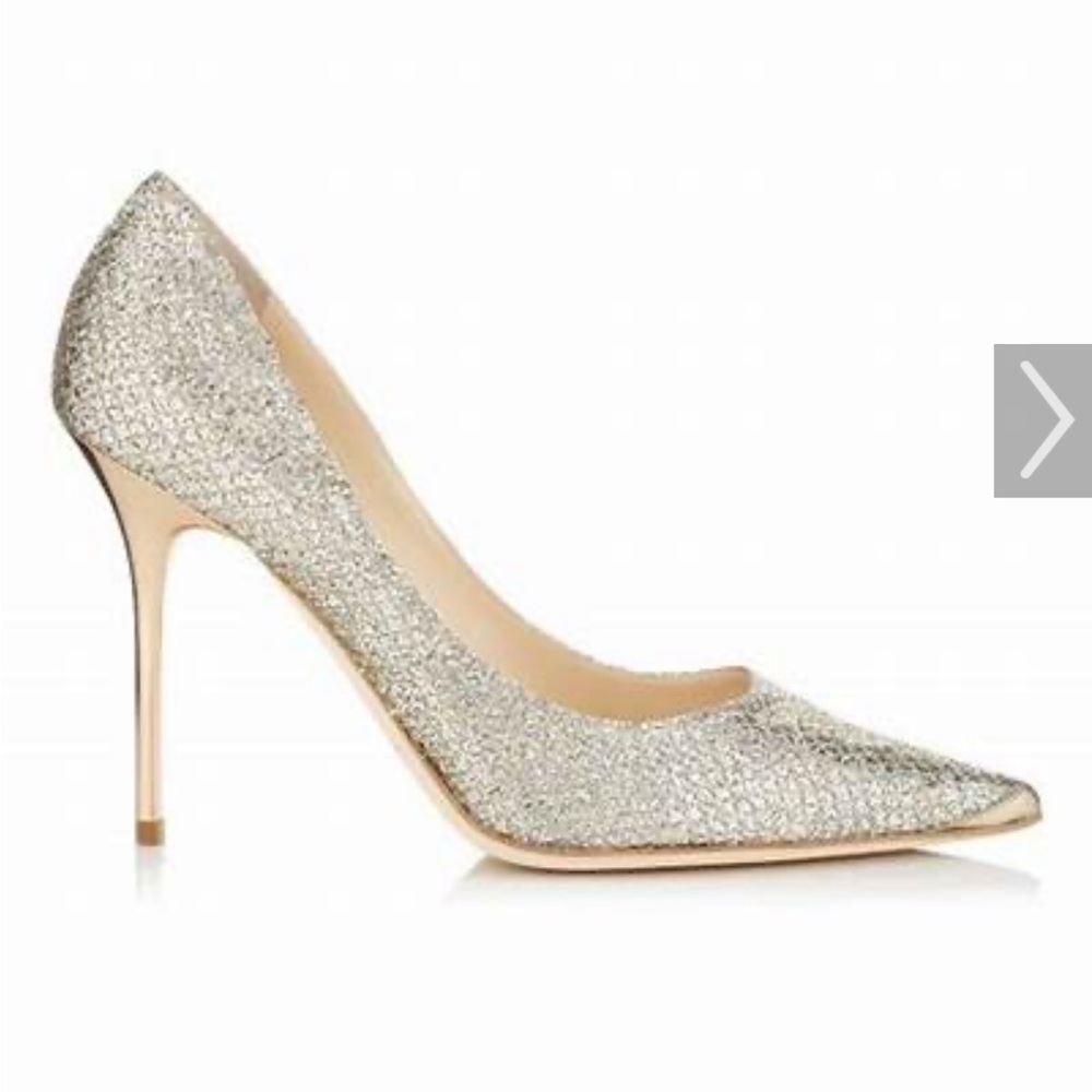 Jimmy Choo champagne glitter stilettos, sz 39,5